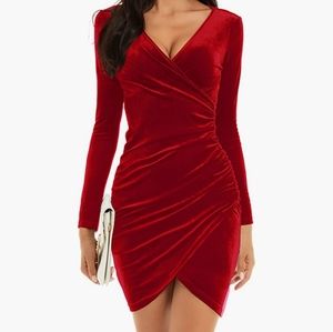 GUBERRY Womens Wrap V Neck Long Sleeve Velvet